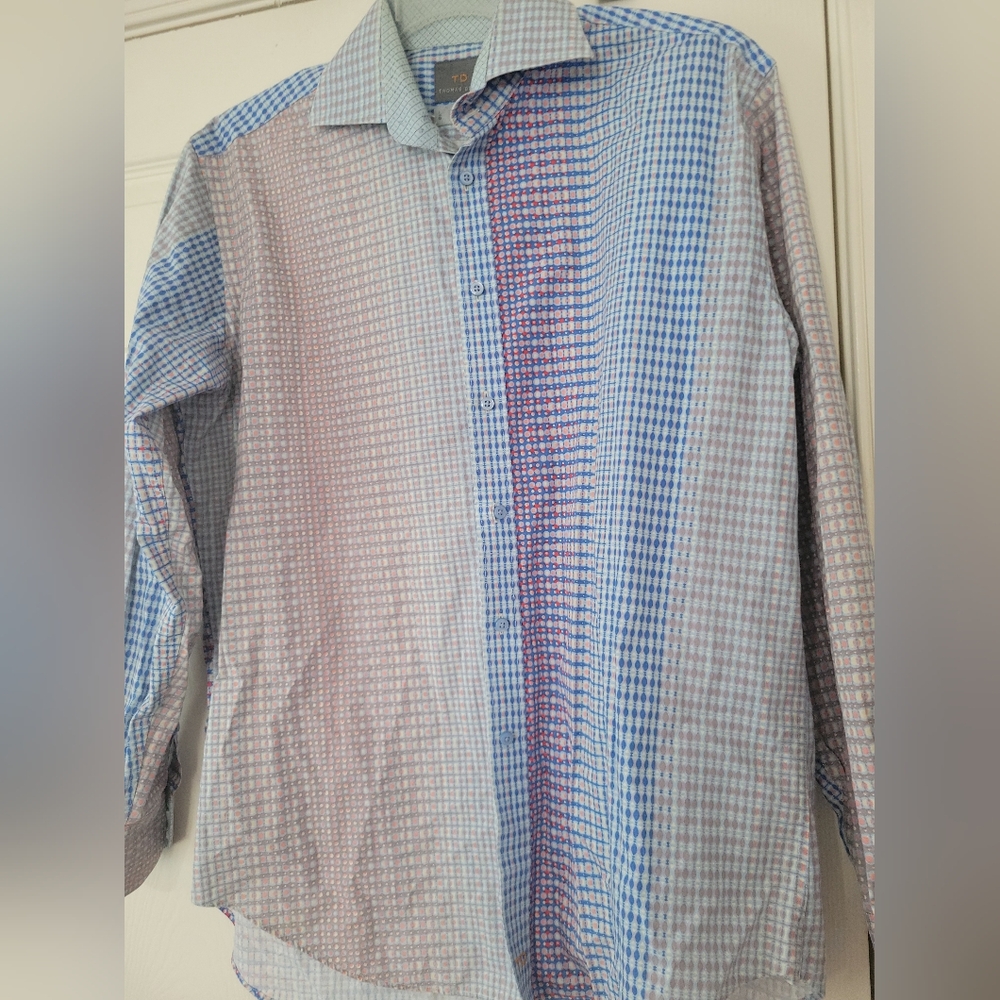 Thomas Dean Men’s Long Sleeve Multipattern Contrasting Cuffs Button Up Shirt L
